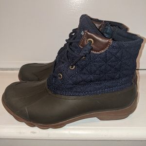 Sperry Saltwater Wedge Tide Wool Blue Brown Duck Boots Women Size: 8